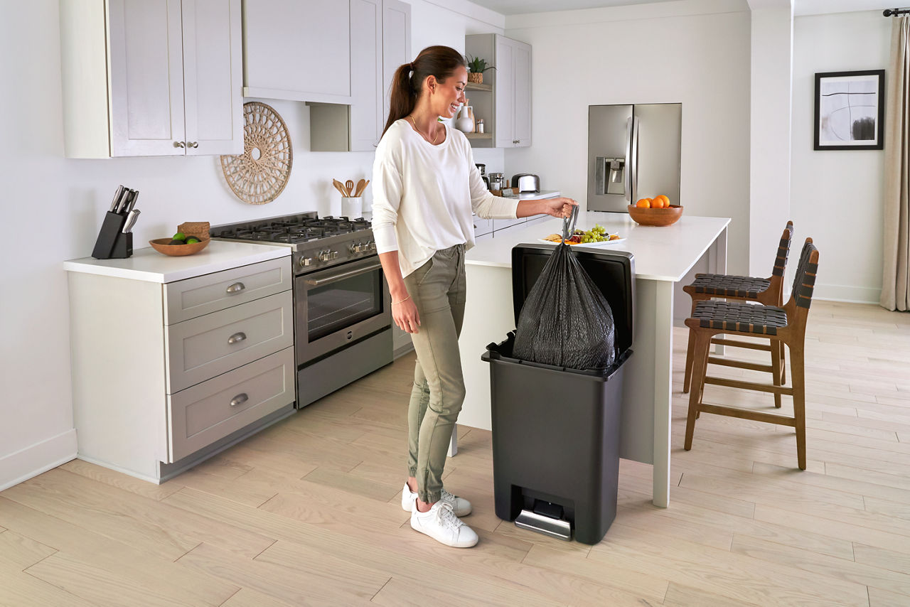 Premier High-Capacity Step-On Trash Can, Charcoal - US 7419