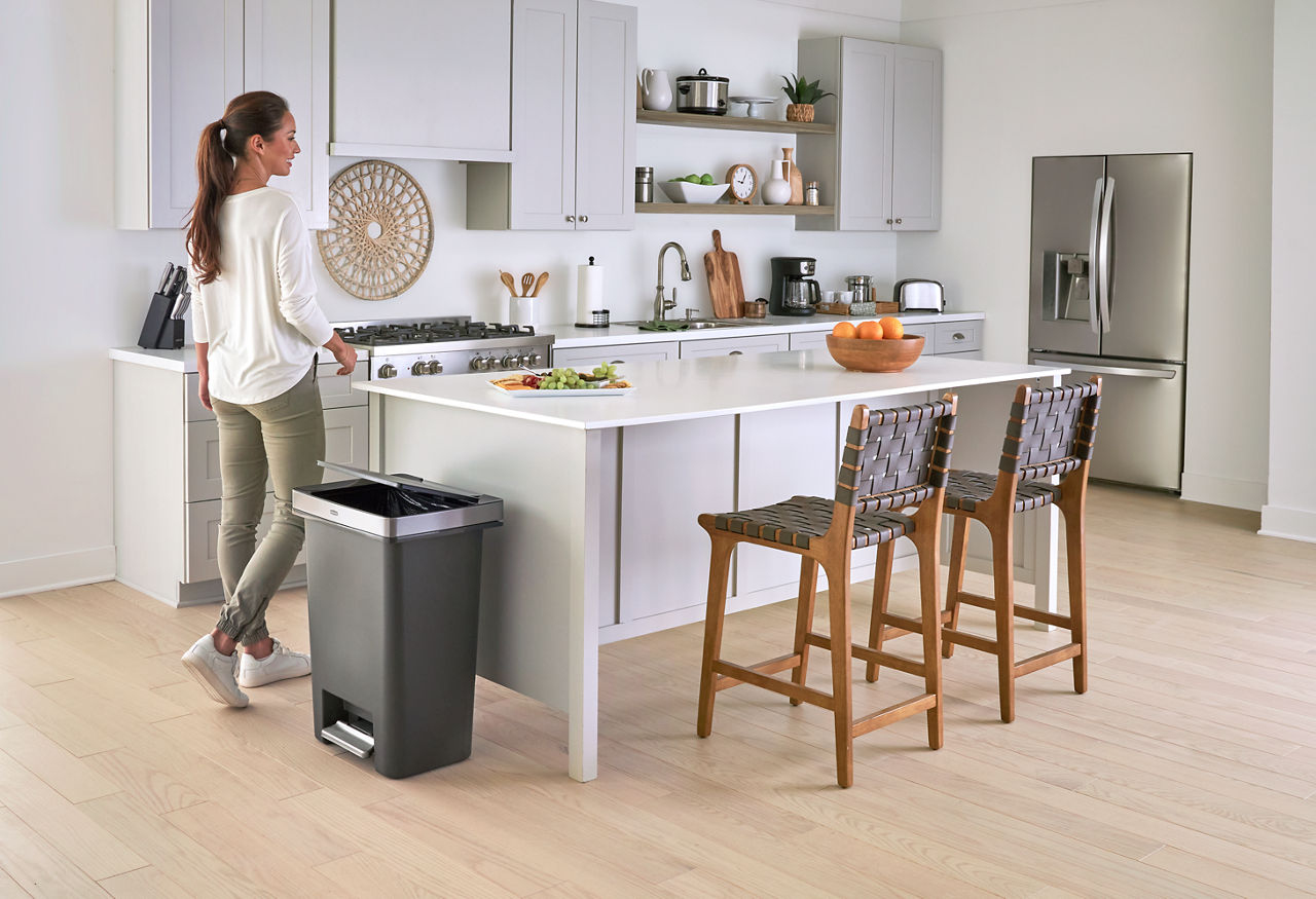Premier High-Capacity Step-On Trash Can, Charcoal - US 7419